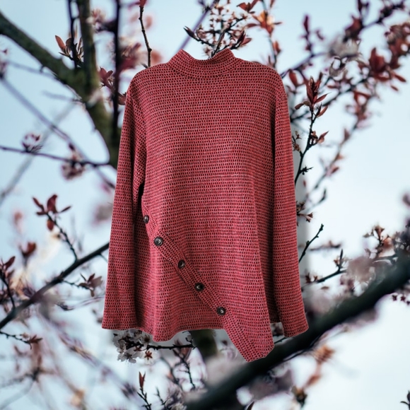 Apt. 9 Sweaters - Apt. 9 | Red/Black Mock Checkered Asymmetrical Hem Sweater
